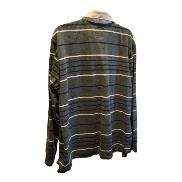 Vintage Lands End Mens Striped Rugby Green & Blue Cotton Shirt Size XL - Picture 2 of 5